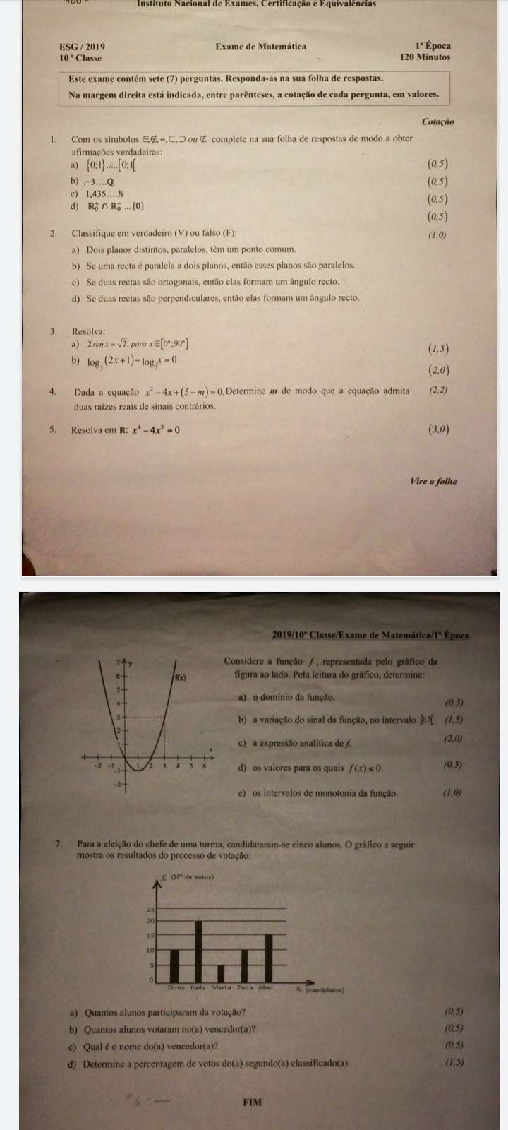 Exame de matemática 10ª 2019(1ª época)